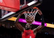 Portland Trail Blazers forward Jerami Grant dunks against the Detroit Pistons during the first half of an NBA basketball game Thursday, Feb. 8, 2024, in Portland, Ore. (AP Photo/Howard Lao)