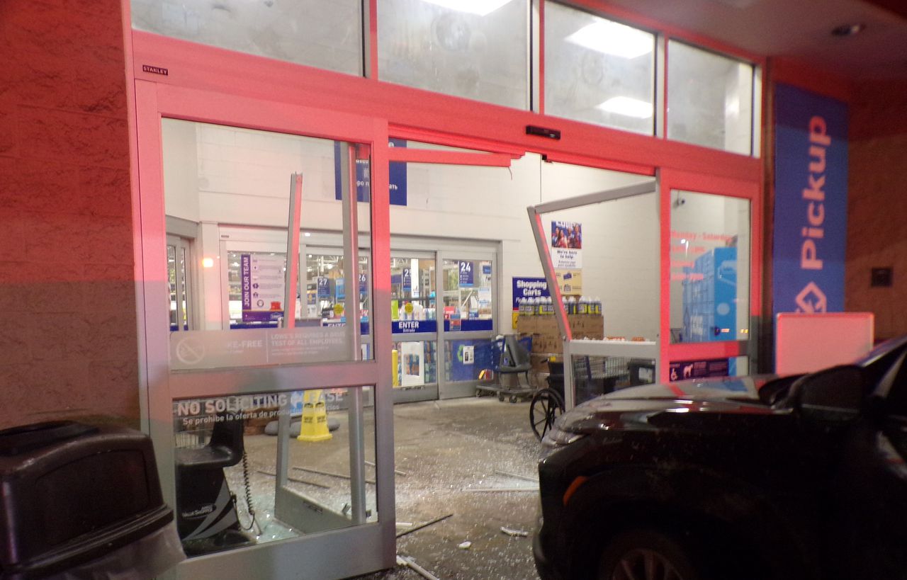 Man crashes car into the glass sliding door entrance of Lowe’s at the 5701 East Circle Drive on Jan.27, 2024.