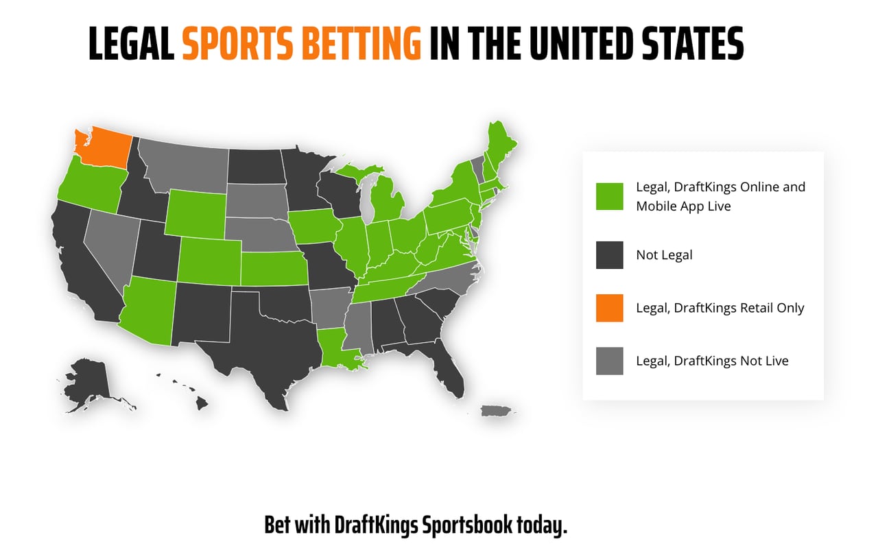 DraftKings Super Bowl Promo Code: Map of Eligible States.