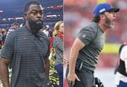 The Buffalo Bills and defensive backs coach John Butler (right) mutually agreed to part ways on Wednesday after seven seasons. The Bills hired Jahmile Addae as the team's new cornerbacks coach. (AP and Getty Photos)