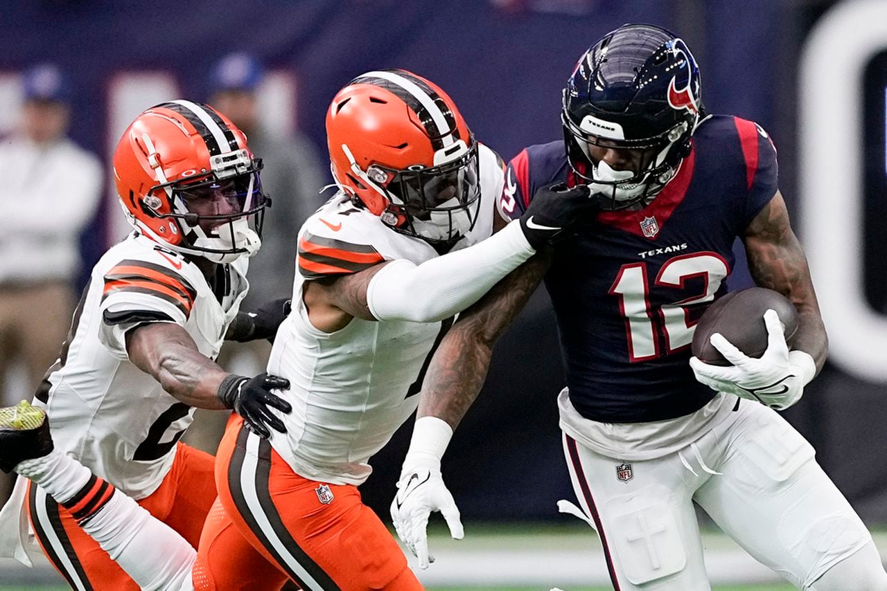 Houston Texans wide receiver Nico Collins runs after catching a pass
