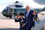 President Joe Biden arrives at John F. Kennedy International Airport in New York City, Wednesday, Feb. 7, 2024, to travel to Manhattan to attend fundraisers. (Andrew Harnik | AP Photo)