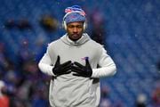 Buffalo Bills wide receiver Stefon Diggs warms up before playing against the Kansas City Chiefs in an NFL AFC division playoff football game, Sunday, Jan. 21, 2024, in Orchard Park, N.Y. (AP Photo/Adrian Kraus)