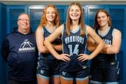 Representing the Indian River girl basketball team at syracuse.com’s winter sports media day were, from left, head coach Jim Whitley, Ravan Marsell, Michaela Delles and Bella Davis on Saturday, Nov. 11, 2023, at Cicero-North Syracuse High School.