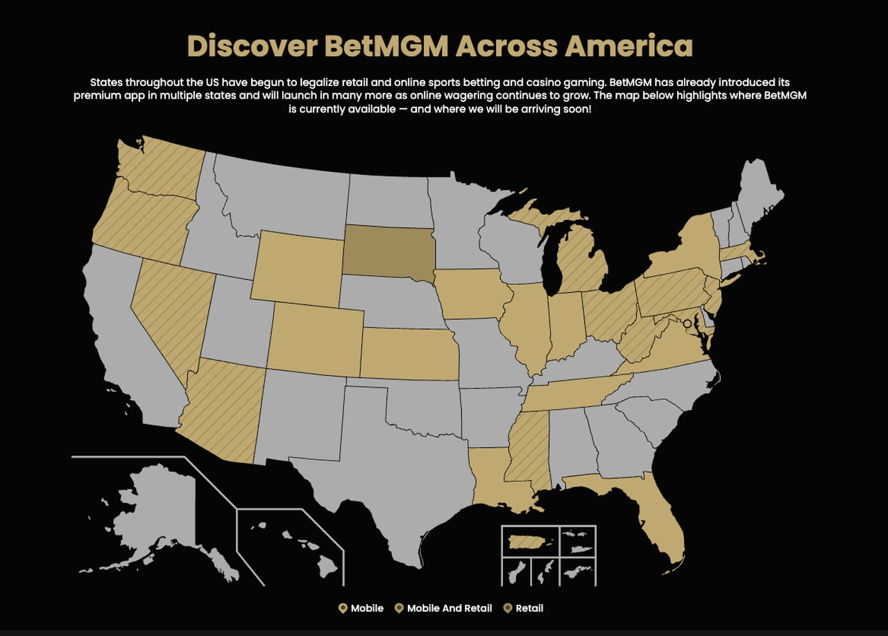 BetMGM bonus code: eligibility map.