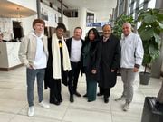 The King family with the Lobdells in Tampa. Left to right: Noah Lobdell, Yolanda Renee King, Vinny Lobdell, Arndrea Waters King, Martin Luther King III, Paul Cohen.