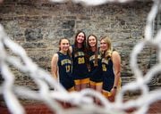Representing the Utica Notre Dame girls basketball team at syracuse.com winter sports media day were, from left, Vita Waters, Ella Trinkaus, Maggie Trinkaus and Amanie Jadwick on Wednesday, Nov. 8, 2023, at the Advance Media New York office in Syracuse.